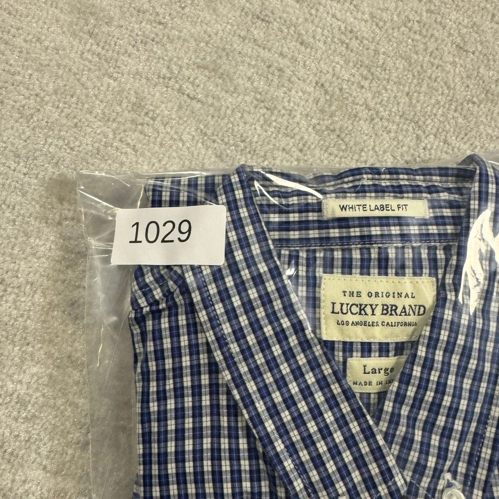 Lucky Brand Mens‎ White Label Fit Blue Gingham Button Down Shirt Large L